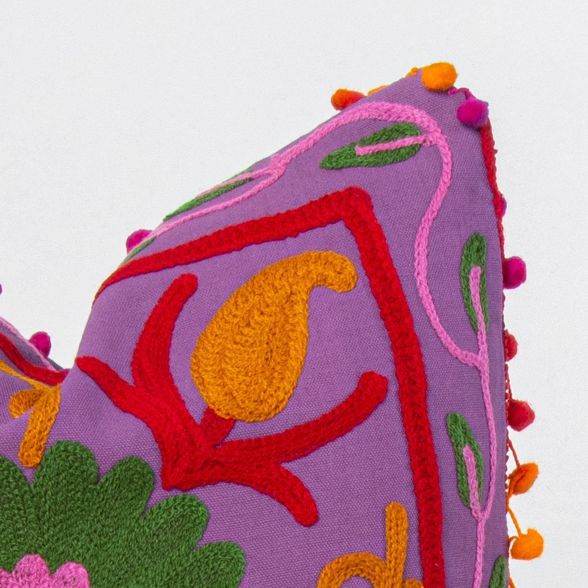 Organic Cotton Jaipuri Pom Pom Embroidered Cushion Covers
